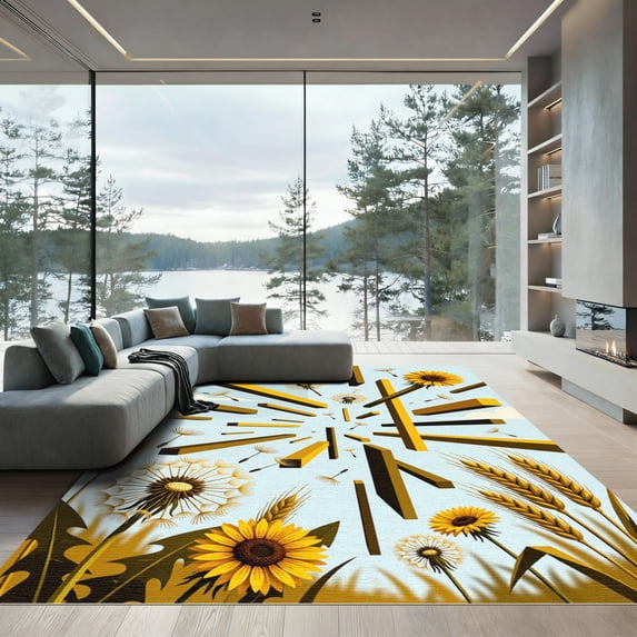 ODIKA 5' x 7' Machine Washable Non-Slip Area Rug, geometric geometric High Traffic Rug, Yellow, 1006977