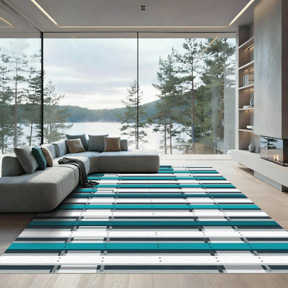 ODIKA 5' x 7' Machine Washable Non-Slip Area Rug, graphic checkered High Traffic Rug, Grey, 1298739