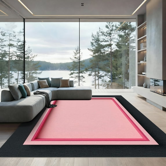 ODIKA 5' x 7' Machine Washable Non-Slip Area Rug, minimalist bordered High Traffic Rug, Pink, 947610