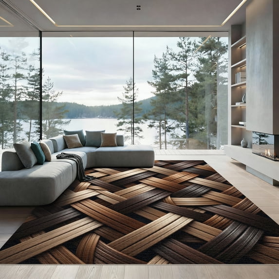 ODIKA 5' x 7' Machine Washable Non-Slip Area Rug, rustic geometric High Traffic Rug, Brown, 1120577