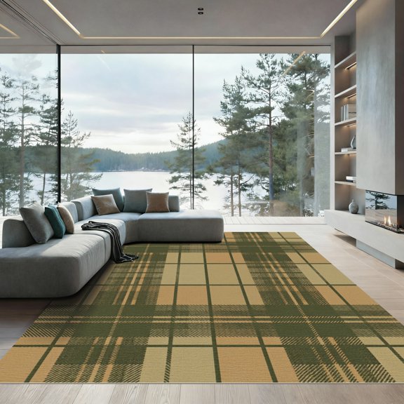 ODIKA 5' x 7' Machine Washable Non-Slip Area Rug, rustic plaid High Traffic Rug, Beige, 1292290