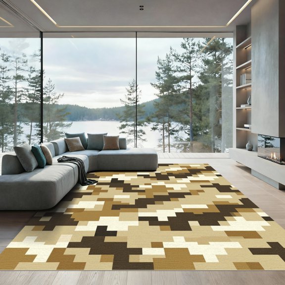 ODIKA 5' x 7' Machine Washable Non-Slip Area Rug, rustic print High Traffic Rug, Beige, 1312601