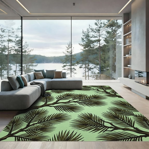 ODIKA 5' x 7' Machine Washable Non-Slip Area Rug, scandinavian print High Traffic Rug, Green, 939327