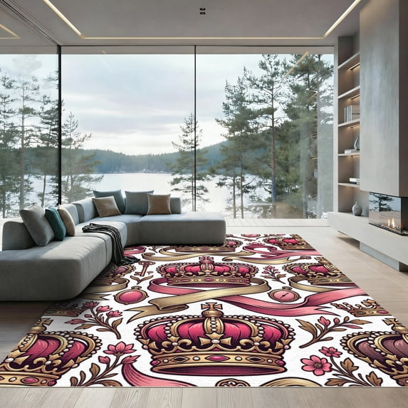 ODIKA 5' x 7' Machine Washable Non-Slip Area Rug, vintage print High Traffic Rug, Pink, 935366