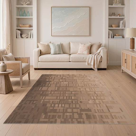 ODIKA 5'x7' Beige Geometric Reflection Warm Washable Area Rug Modern Abstract With Natural Tones And Design Easy Care, Non-Shedding, Pet Friendly, for Small Living Room, Bedroom