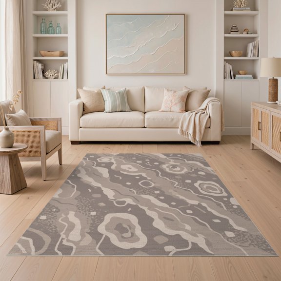 ODIKA 5'x7' Beige Taupe Abstract Geode Marble Stone Washable Area Rug Contemporary Flowing Mineral Crystal Easy Care, Non-Shedding, Pet Friendly, for Small Living Room, Bedroom