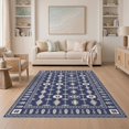 thumbnail image 1 of ODIKA 5'x7' Blue Cream Patterned Elegance Washable Area Rug Intricate Stone Inspired Motif Design Non-Slip, Chair-Friendly for Dining Room, Under Table, Home Office, 1 of 7