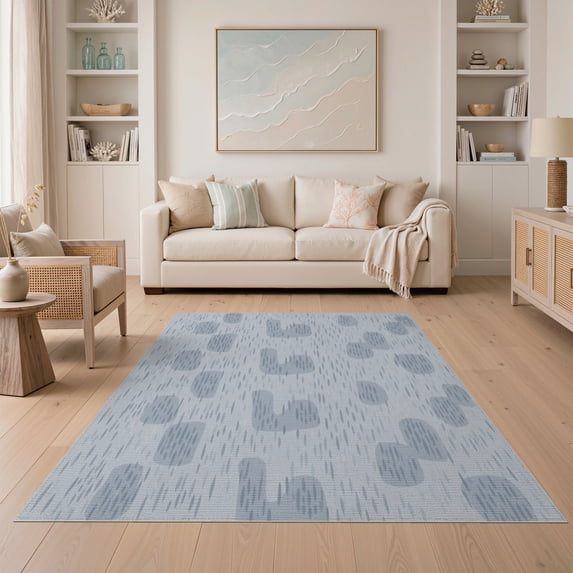 ODIKA 5'x7' Blue Gray Rainfall Droplet Contemporary Washable Area Rug Modern Minimalist Scattered Oval Motifs for Guest Room, Lounge, Apartment, Non-Slip Low Profile, Stain Resistant