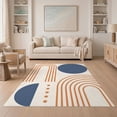thumbnail image 1 of ODIKA 5'x7' Blue Orange Mid Century Modern Geometric Washable Area Rug Retro Arch Pattern with Circular Motifs Non-Slip, Chair-Friendly for Dining Room, Under Table, Home Office, 1 of 7