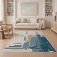 thumbnail image 1 of ODIKA 5'x7' Blue Slate Contemporary Geometric Abstract Washable Area Rug Modern Architectural Blocks Urban Non-Slip, Chair-Friendly for Dining Room, Under Table, Home Office, 1 of 7
