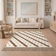 thumbnail image 1 of ODIKA 5'x7' Brown Cream Warm Geometric Design Washable Area Rug Diagonal Patterns with Intricate Borders Easy Care, Non-Shedding, Pet Friendly, for Small Living Room, Bedroom, 1 of 7