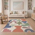 thumbnail image 1 of ODIKA 5'x7' Earthy Tones Abstract Harmony Design Washable Area Rug Modern Artistic Interpretation with Flock Motif for Dining Room, Under Table, Home Office, Non-Slip Chair-Friendly, 1 of 6