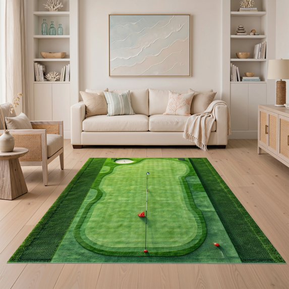 ODIKA 5'x7' Golf Course Fairway Green Washable Area Rug for Dining Room, Under Table, Home Office, Non-Slip Chair-Friendly