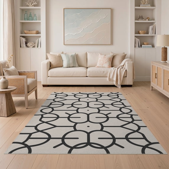 ODIKA 5'x7' Gray Black Geometric Charcoal Design Washable Area Rug Modern Abstract Pattern with Bold Lines for Small Living Room, Bedroom, Easy Care, Non-Shedding, Pet Friendly