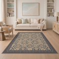 thumbnail image 1 of ODIKA 5'x7' Navy Beige Black Geometric Floral Design Washable Area Rug Elegant Motif Pattern for Small Living Room, Bedroom, Easy Care, Non-Shedding, Pet Friendly, 1 of 7