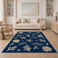thumbnail image 1 of ODIKA 5'x7' Navy Blue Starfish Coral Shell Ocean Washable Area Rug Seashell Waves Nautical Motif Contemporary Geometric Scattered for Dining Room, Under Table, Home Office, Non-Slip Chair-Friendly, 1 of 7