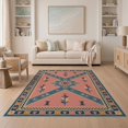 thumbnail image 1 of ODIKA 5'x7' Pink Blue Geometric Floral Design Washable Area Rug Intricate Motif for Dining Room, Under Table, Home Office, Non-Slip Chair-Friendly, 1 of 7