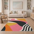thumbnail image 1 of ODIKA 5'x7' Pink Orange Swirls and Bold Geometric Washable Area Rug Abstract Mid-Century Design with Vibrant Curves for Guest Room, Lounge, Apartment, Non-Slip Low Profile, Stain Resistant, 1 of 7