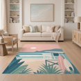 thumbnail image 1 of ODIKA 5'x7' Pink Teal Serene Coastal Escape Design Washable Area Rug Chic Surfside Aesthetic with Beach Vibes Non-Slip, Low Pile, Stain Resistant for Guest Room, Lounge, Apartment, 1 of 7