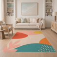 thumbnail image 1 of ODIKA 5'x7' Teal Coral Tones Mid-Century Abstract Washable Area Rug Elegant Blend of Organic Shapes and Soft Curves for Dining Room, Under Table, Home Office, Non-Slip Chair-Friendly, 1 of 7