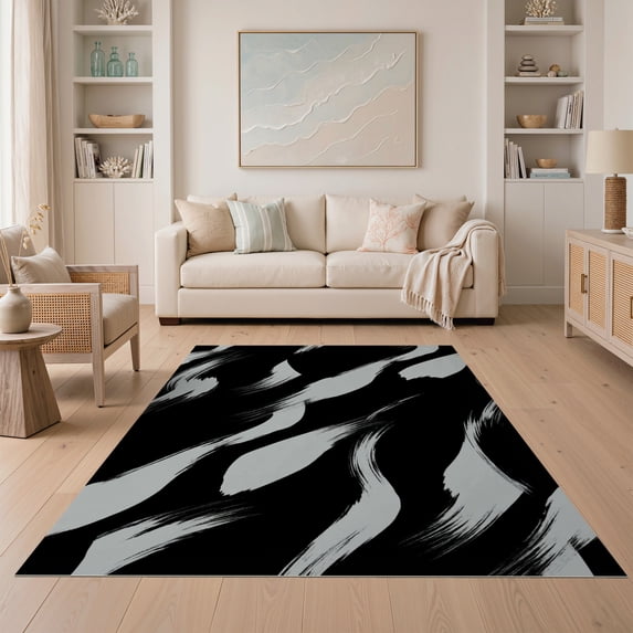 ODIKA 5'x7' Ultra-Soft Area Rug, Abstract Bold Negative Para Habitacion Alfombras Minimalist Refined None Washable, Bare feet friendly, Silk-Touch for Bedroom Home office