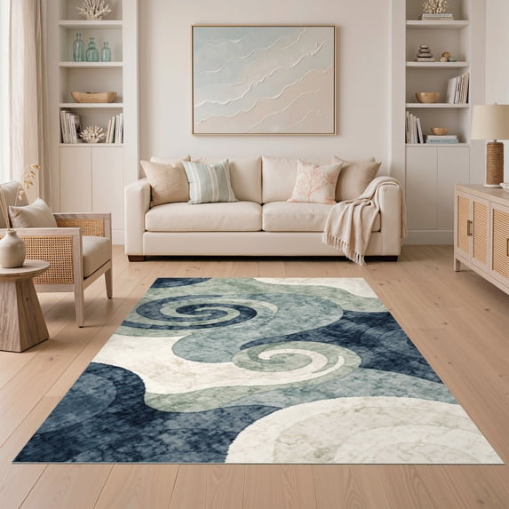 ODIKA 5'x7' Ultra-Soft Area Rug, Abstract Brushstroke Gentle Wave Balanced Composition Sage That None Washable, Bare feet friendly, Silk-Touch for Bedroom Home office
