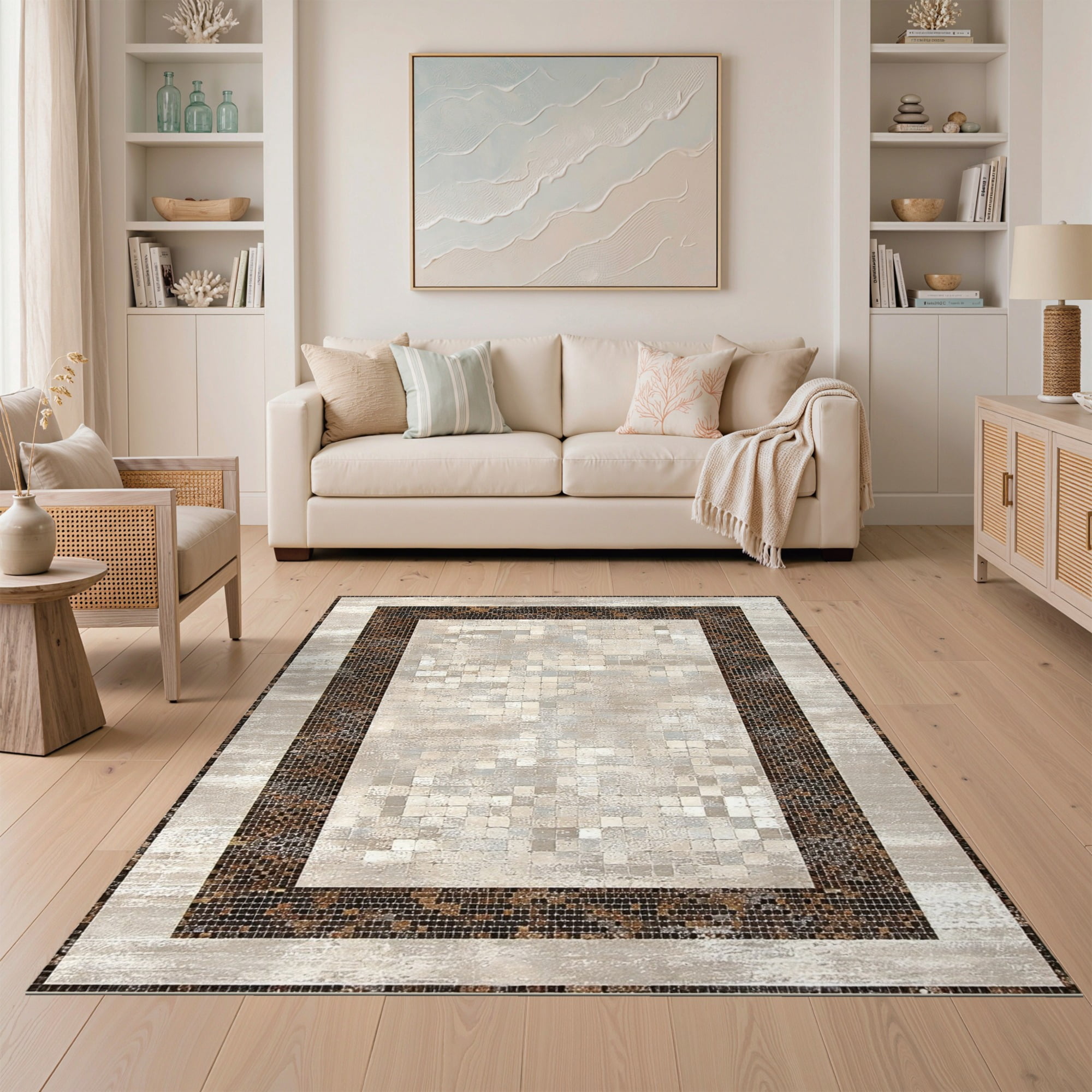 Abstract Rug Minimalistic ODIKA 5'x7' Ultra-Soft Area Rug, Abstract Contemporary Mosaic ...