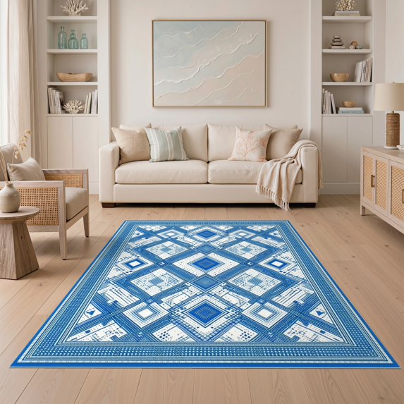 ODIKA 5'x7' Ultra-Soft Area Rug, Abstract Modern Geometric With Interlocking Diamond Lattice Accents None Washable, Bare feet friendly, Silk-Touch for Bedroom Home office