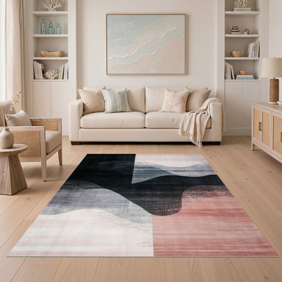 ODIKA 5'x7' Ultra-Soft Area Rug, Abstract Modern Watercolor Wash With Boho Distressed Accents None Washable, Bare feet friendly, Silk-Touch for Bedroom Home office