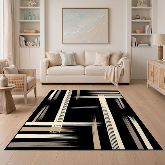 ODIKA 5'x7' Ultra-Soft Area Rug, Alfombras Bold Vertical Motif Minimalist Decorative Para Habitacion None Washable, Bare feet friendly, Silk-Touch for Bedroom Home office