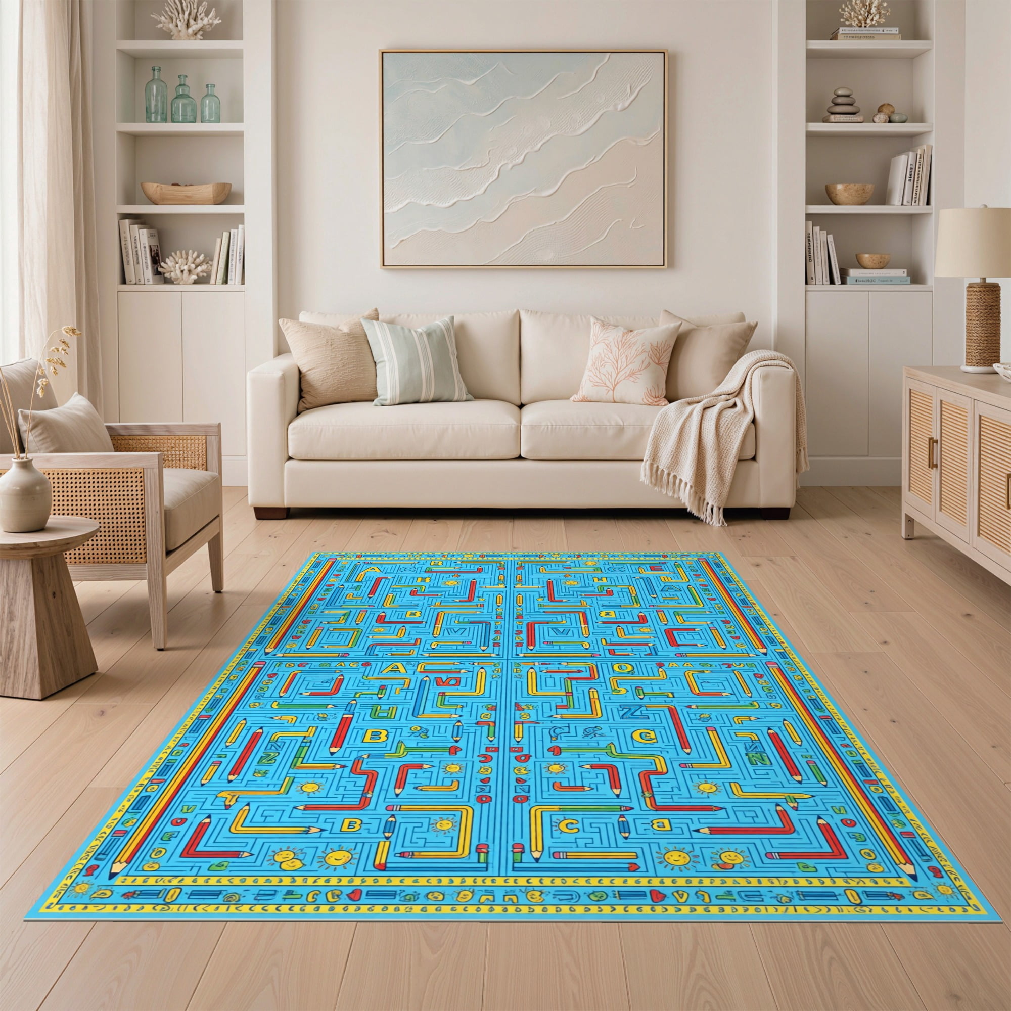 ODIKA 5'x7' Ultra-Soft Area Rug, Alphabet Cheerful Abc Classroom ...