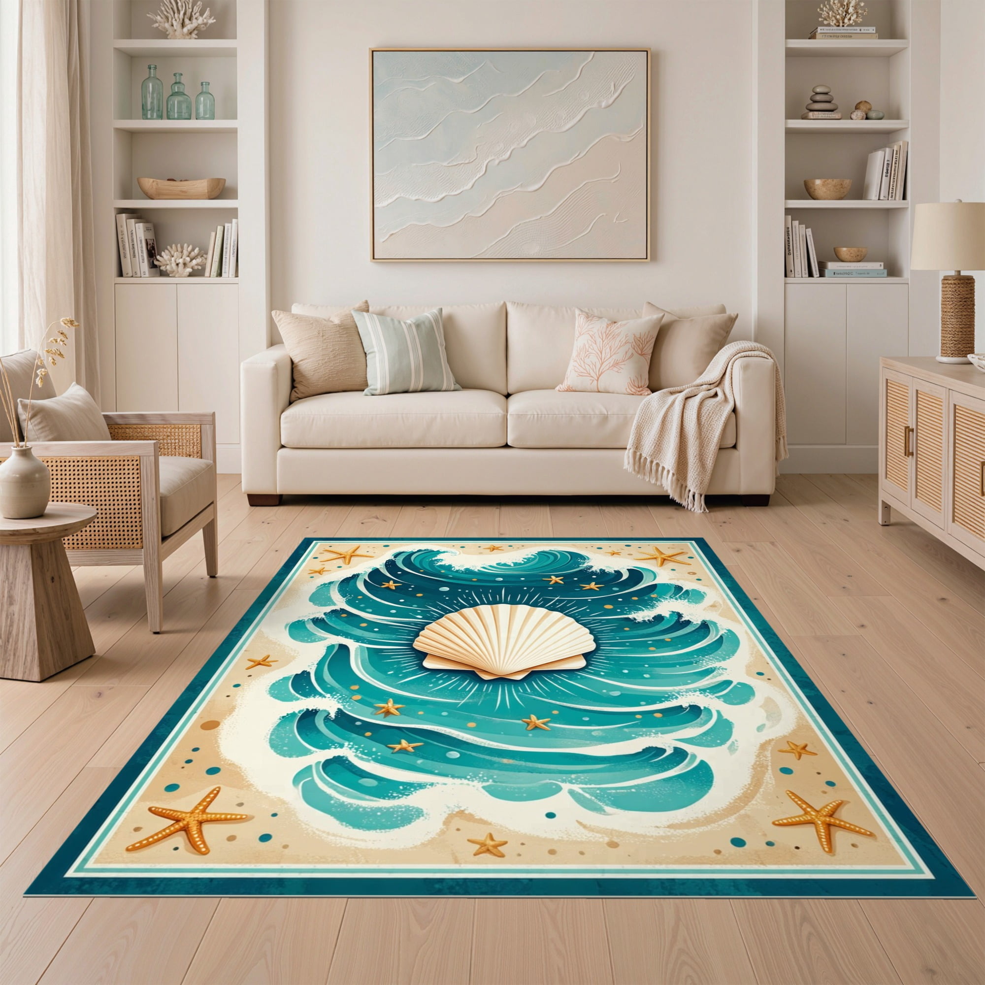 ODIKA 5'x7' Ultra-Soft Area Rug, Bathroom Ocean Wave Boho Nautical ...