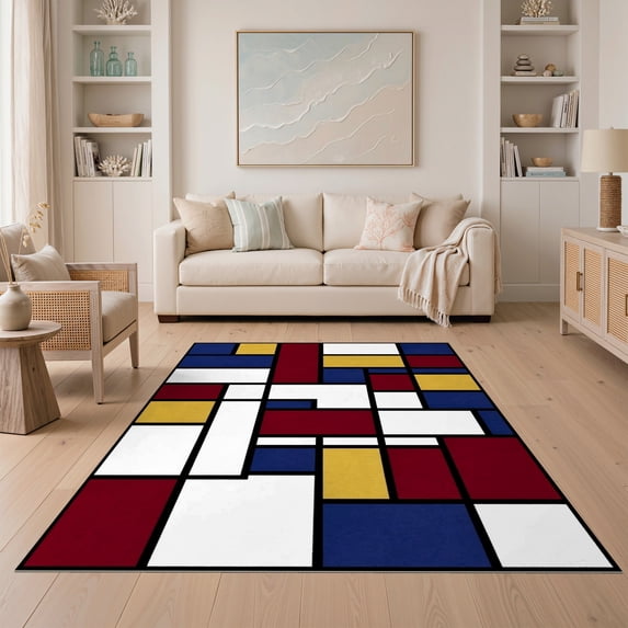 Primary Lab Layout ODIKA 5'x7' Ultra-Soft Area Rug, Composition Primary Block Mosaic ...