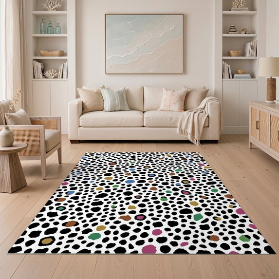 ODIKA 5'x7' Ultra-Soft Area Rug, Cow Inspired Print Irregular Rag Block Contemporary Spotted Pick None Washable, Bare feet friendly, Silk-Touch for Bedroom Home office