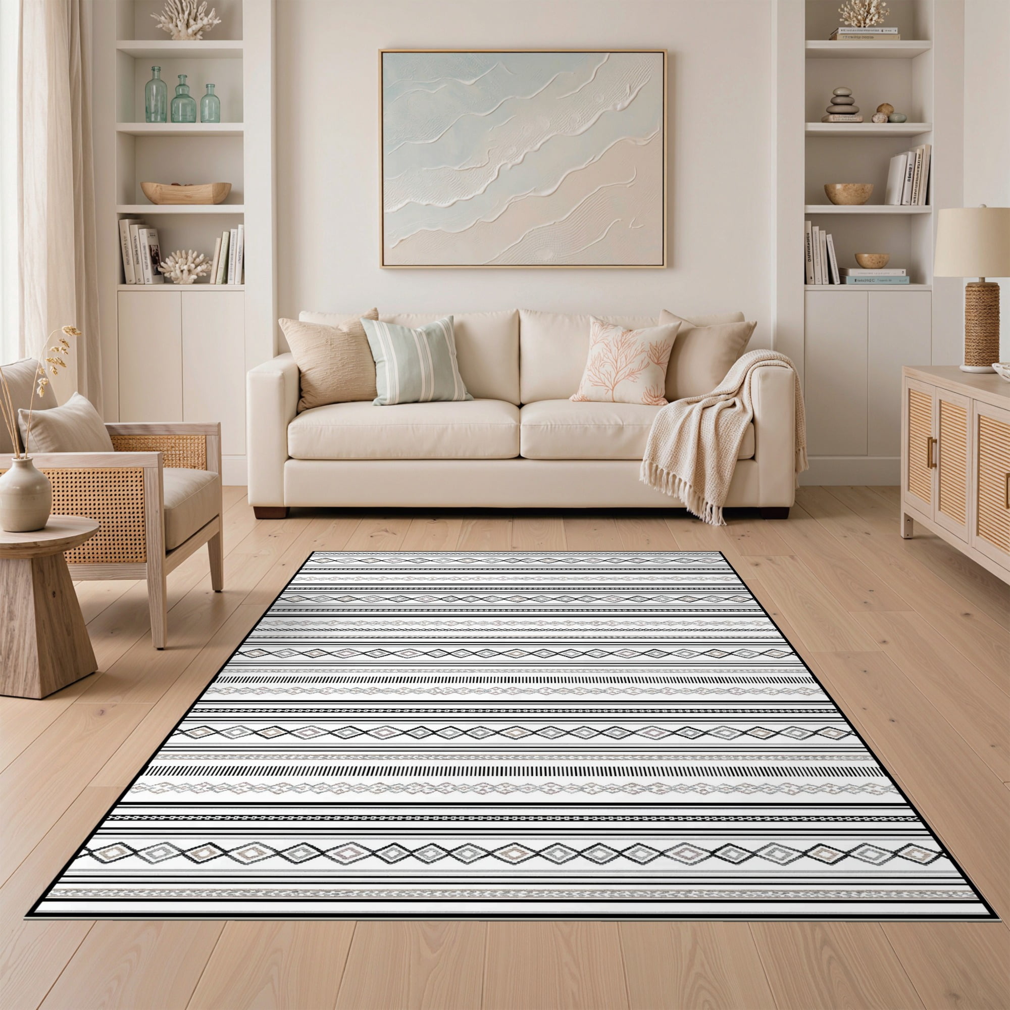 ODIKA 5'x7' Ultra-Soft Area Rug, Doormat Door Pinstripe Band Layout ...