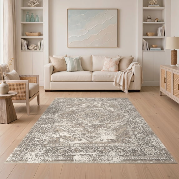 Entry Room Rugs ODIKA 5'x7' Ultra-Soft Area Rug, Entry Grey Faded Symmetrical Layout ...