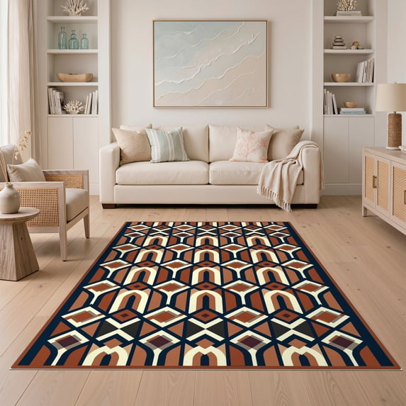 ODIKA 5'x7' Ultra-Soft Area Rug, Front Door Bold Interlocking Motifs Grid Composition Bedside None Washable, Bare feet friendly, Silk-Touch for Bedroom Home office