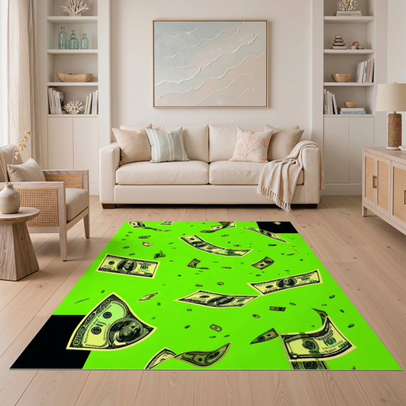 ODIKA 5'x7' Ultra-Soft Area Rug, Funky Cash Stack Abstract Pop Art Contemporary Currency Design None Washable, Bare feet friendly, Silk-Touch for Bedroom Home office