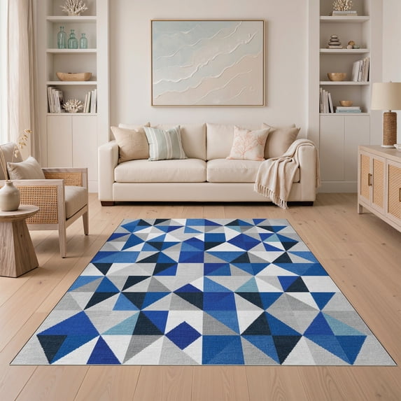 ODIKA 5'x7' Ultra-Soft Area Rug, Geometric Abstract Mosaic With Interlocking Triangles And Accents None Washable, Bare feet friendly, Silk-Touch for Bedroom Home office