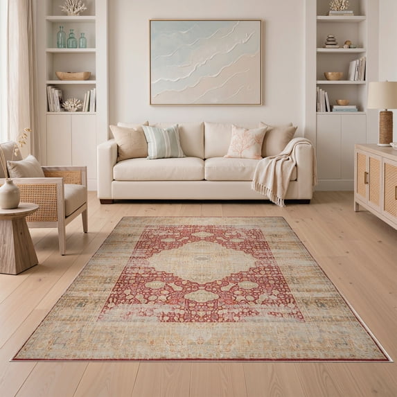 ODIKA 5'x7' Ultra-Soft Area Rug, Geometric Contemporary Abstract Distressed Vintage Assorted None Washable, Bare feet friendly, Silk-Touch for Bedroom Home office