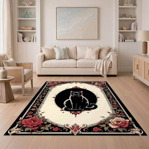 ODIKA 5'x7' Ultra-Soft Area Rug, Goth Occult Cameo Gothic Vine Frame Minimalist Phase Arch Mystical None Washable, Bare feet friendly, Silk-Touch for Bedroom Home office