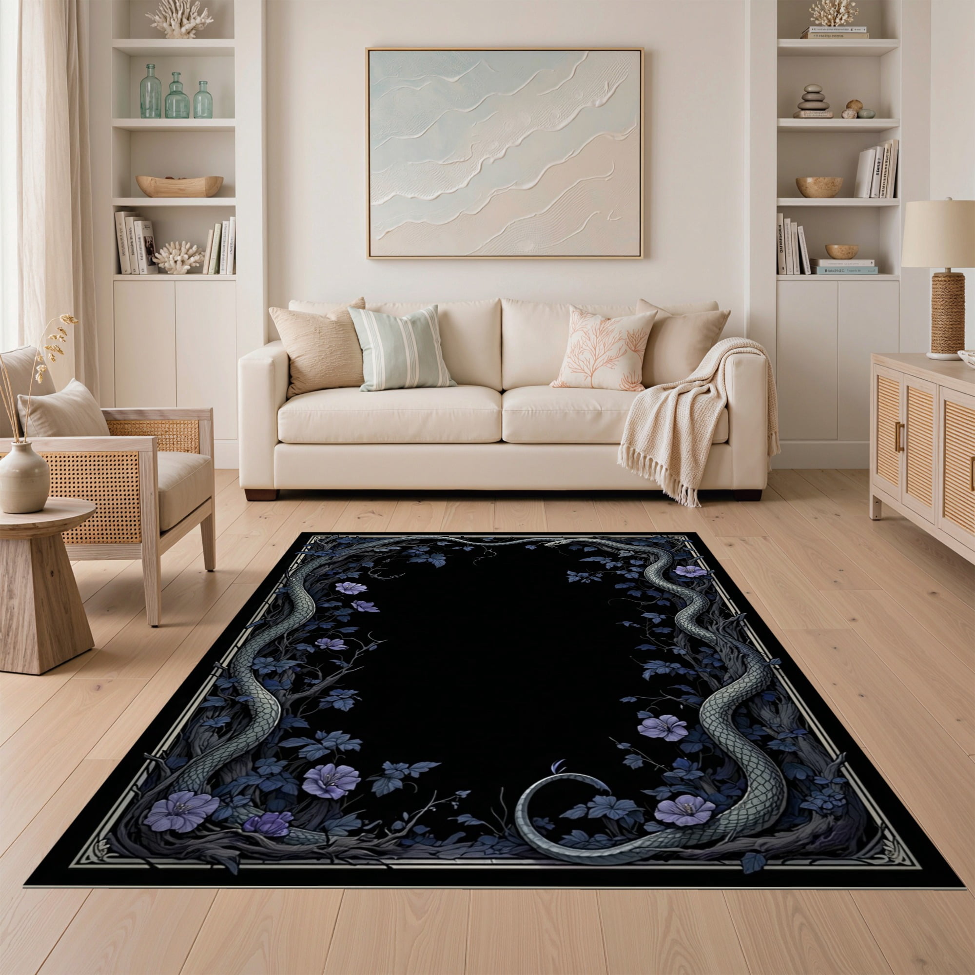 ODIKA 5'x7' Ultra-Soft Area Rug, Gothic Snake Vine Witchy Mirrored ...