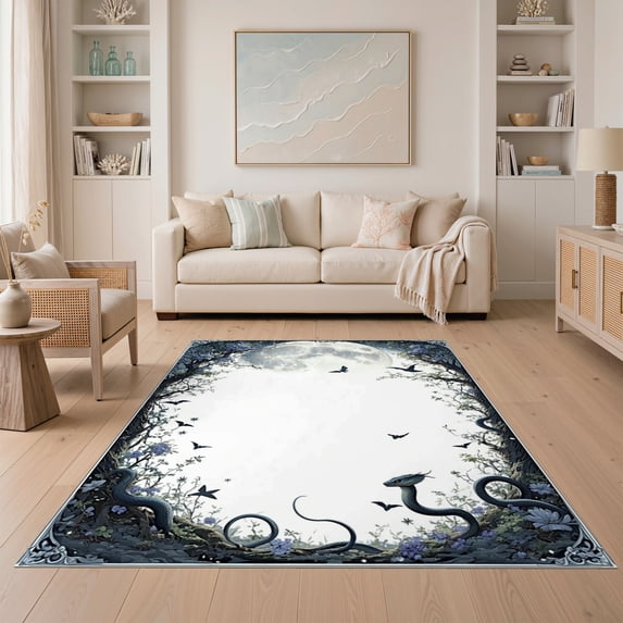 ODIKA 5'x7' Ultra-Soft Area Rug, Gothic Snake Witchy Moody Whimsical Frame Moth Witch Themed Carmel None Washable, Bare feet friendly, Silk-Touch for Bedroom Home office
