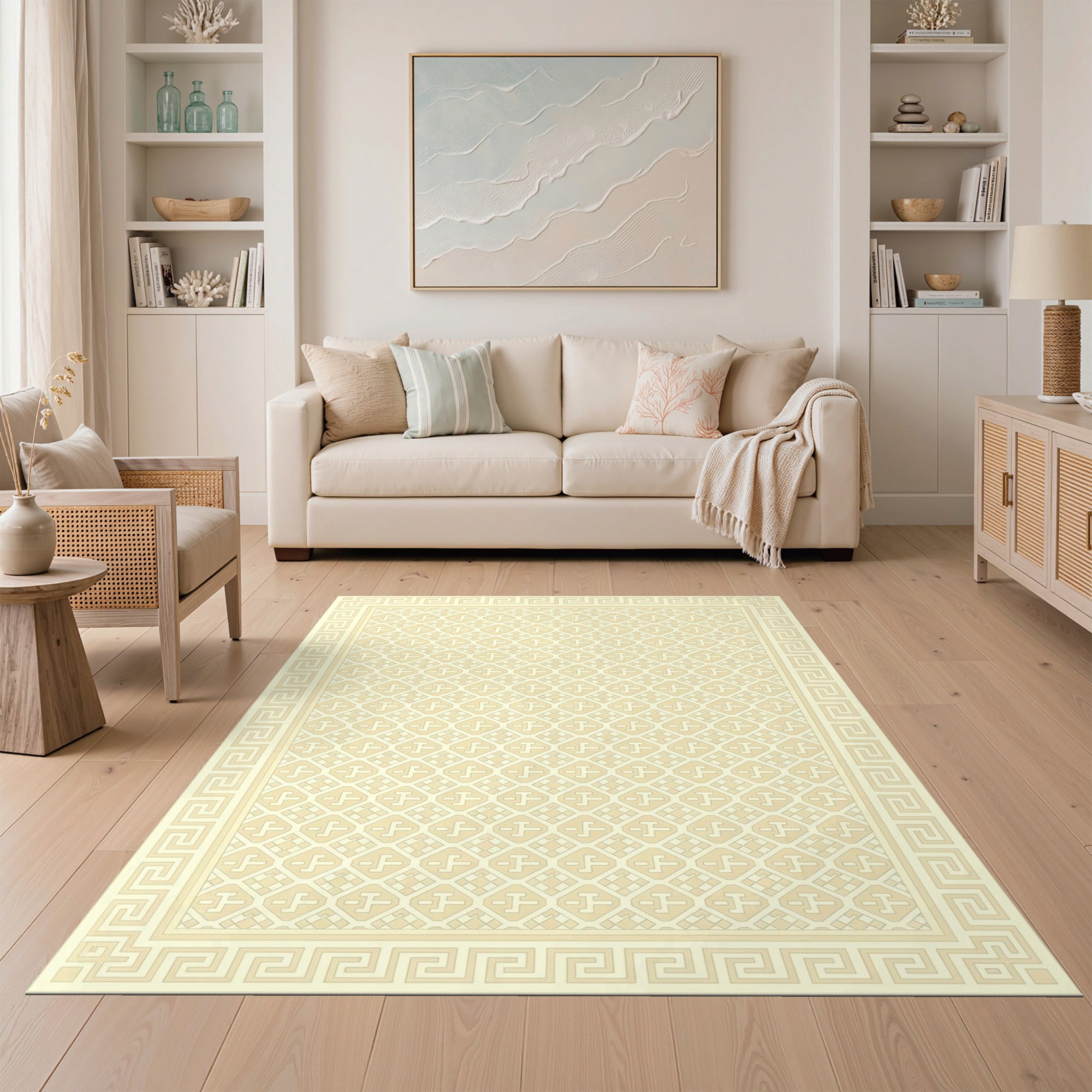 ODIKA 5'x7' Ultra-Soft Area Rug, Greek Symmetrical Key Meander Fret ...