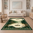 thumbnail image 1 of ODIKA 5'x7' Ultra-Soft Area Rug, Green Khaki Fishing Vintage Fish Pine Rustic Cabin Scene with Trout Motif Washable, Bare feet friendly, Silk-Touch for Bedroom Home office, 1 of 7