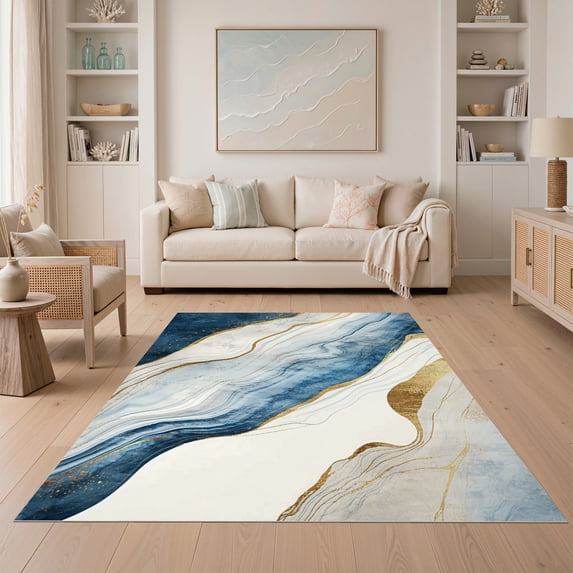 ODIKA 5'x7' Ultra-Soft Area Rug, Hallway Contemporary Long Swirled Flowing Ripple Abstract Hallways None Washable, Bare feet friendly, Silk-Touch for Bedroom Home office