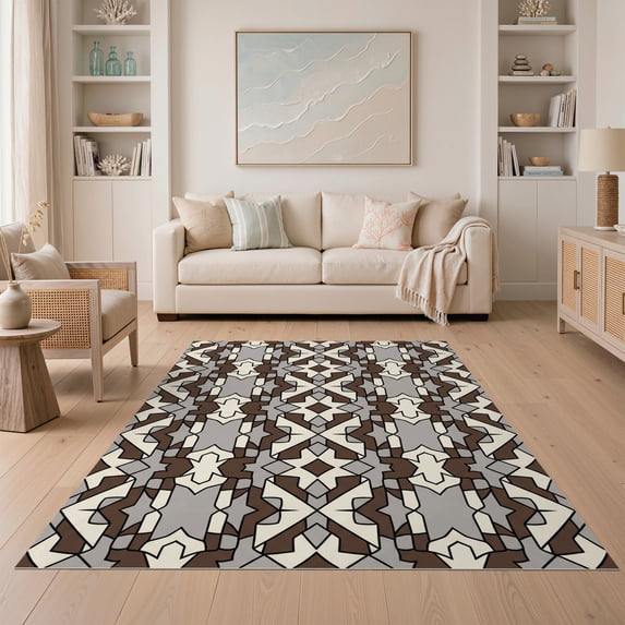 ODIKA 5'x7' Ultra-Soft Area Rug, Interlocking Motif Livingroom Playroom Brushstroke Abstract Boho Mosaic Playful None Washable, Bare feet friendly, Silk-Touch for Bedroom Home office