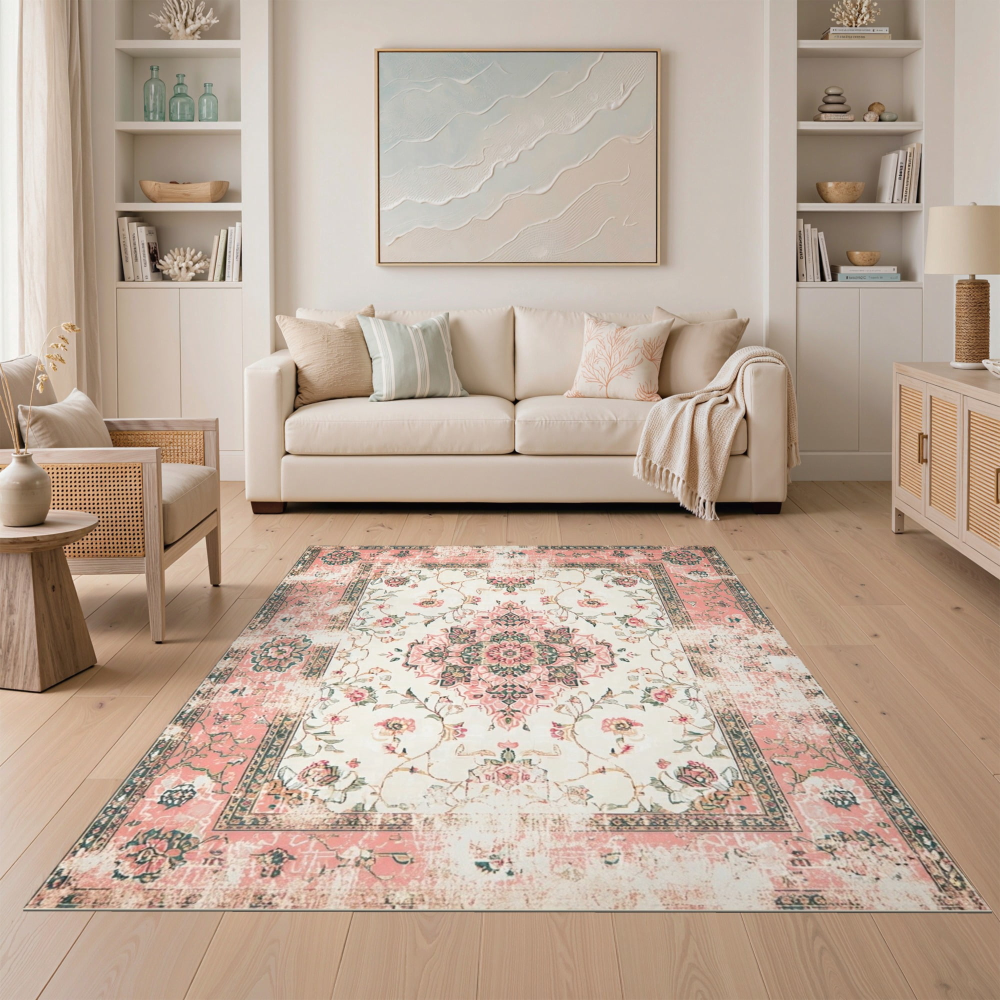 Soft Ivory Rug ODIKA 5'x7' Ultra-Soft Area Rug, Ivory Tug Vintage Scroll Border ...