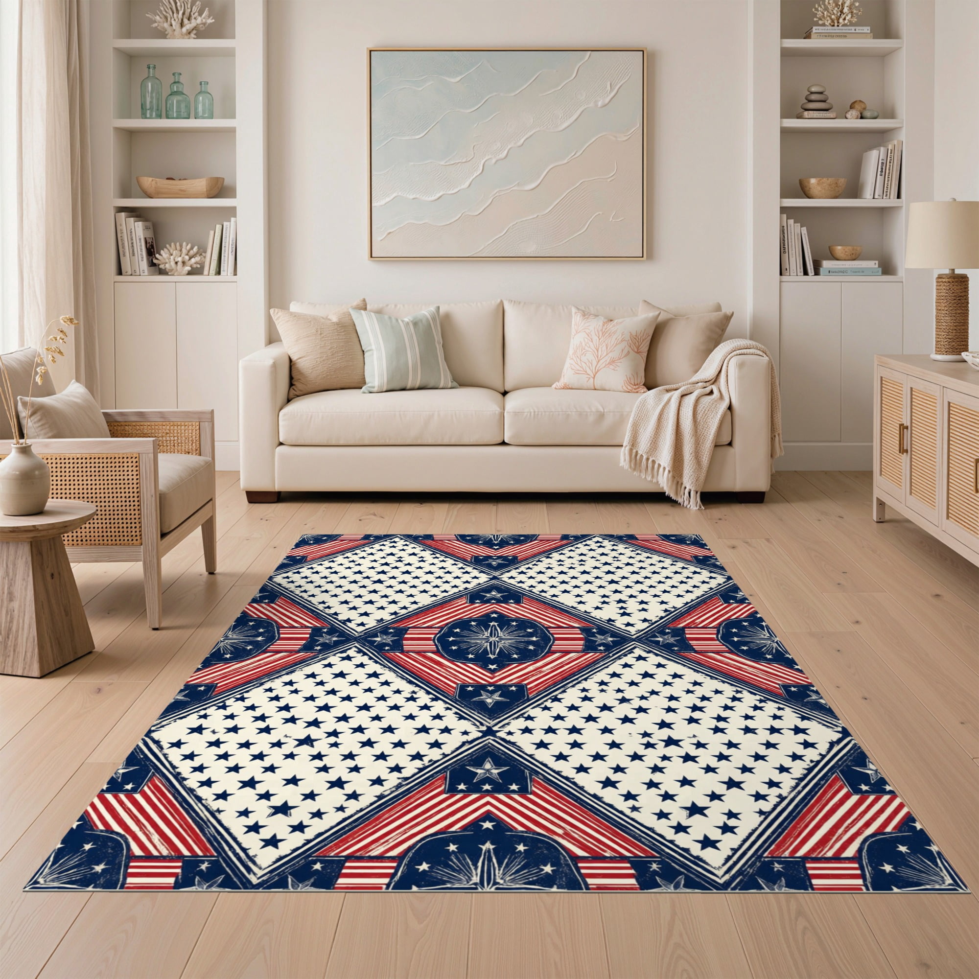 Soft Ivory Rug ODIKA 5'x7' Ultra-Soft Area Rug, July Door Navy Field Ivory Welcome ...