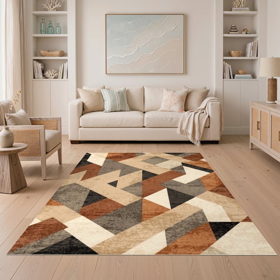 Modern Shape Rugs ODIKA 5'x7' Ultra-Soft Area Rug, Modern Angular Shapes Faded Urban ...